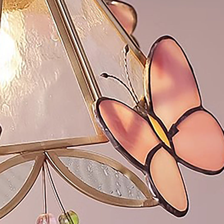 Lustre Suspendu Conique à 1 Lumière en Verre Papillon Japonais Traditionnel pour Salon 