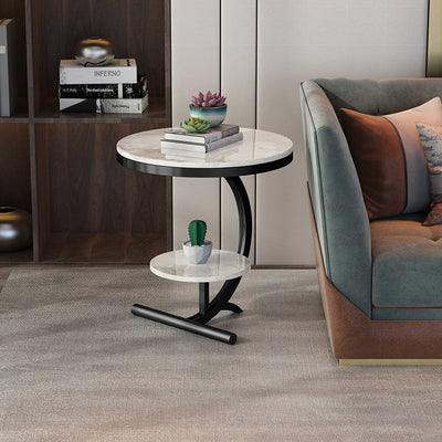 Table d'appoint ronde en marbre minimaliste moderne à 2 niveaux pour salon 