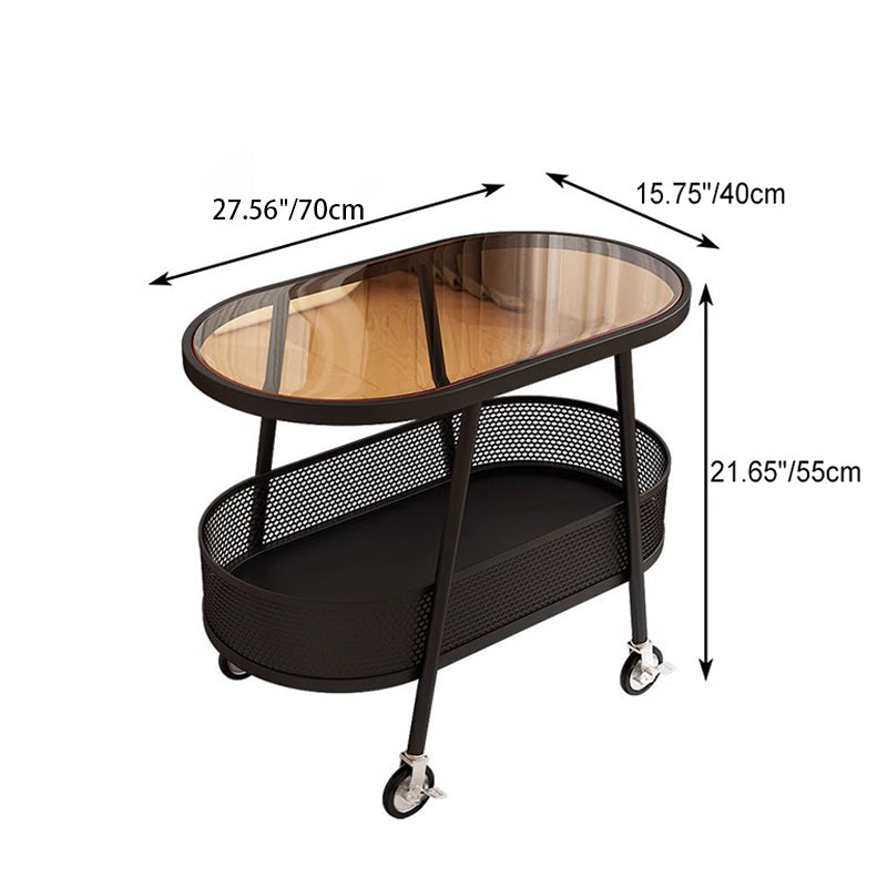 Moderner elliptischer Glaseisen-Beistelltisch mit 2 Ebenen für das Wohnzimmer 