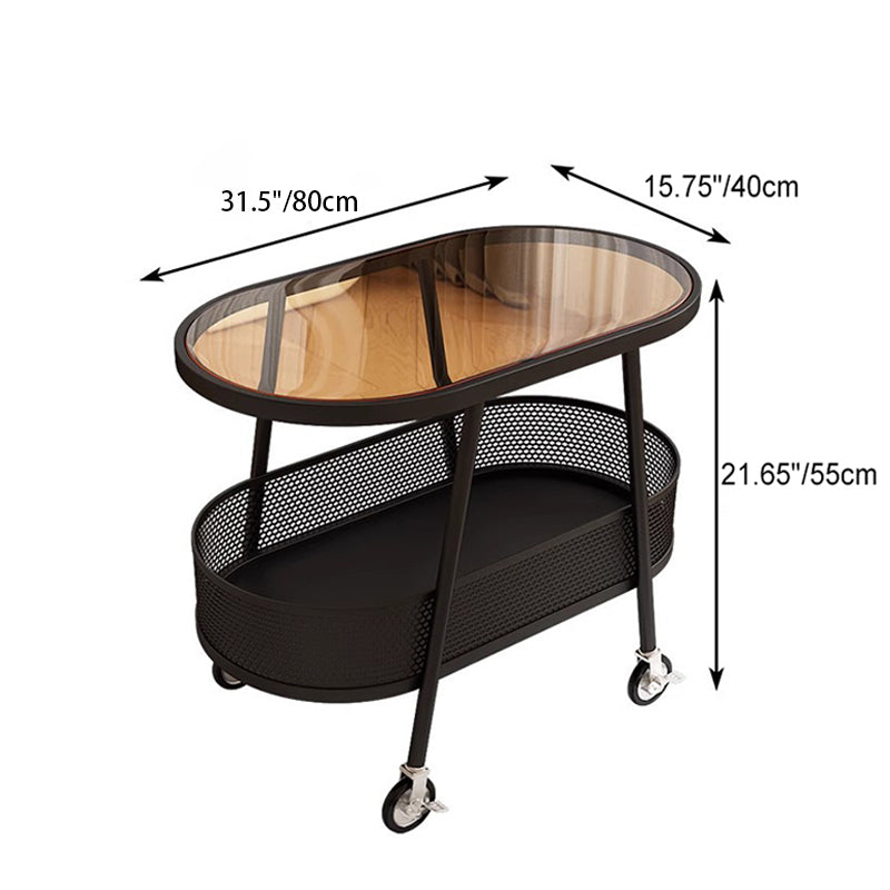 Moderner elliptischer Glaseisen-Beistelltisch mit 2 Ebenen für das Wohnzimmer 