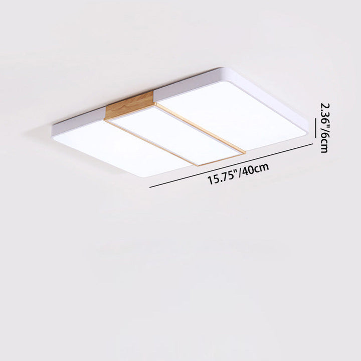 Zeitgenössische skandinavische quadratische Rechteckkombination aus Holz und Eisen, LED-Deckenleuchte für Wohnzimmer 