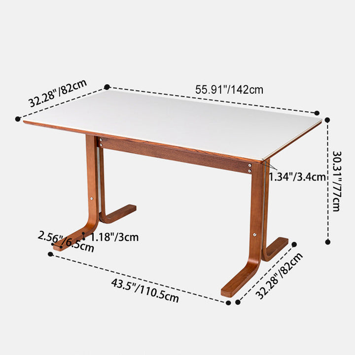 Table de salle à manger rectangulaire contemporaine rétro avec pieds incurvés en ardoise, bois et fer pour 4 places 