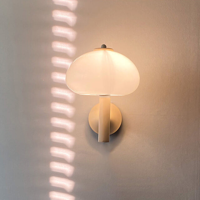 Contemporary Nordic Milk White Iron Glass Dome Mushroom 1-Light Wall Sconce Lamp For Bedroom