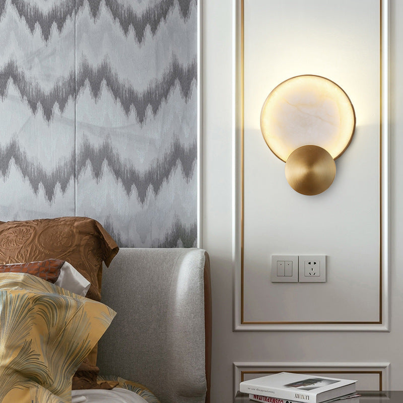 Applique murale LED ronde en marbre métal nordique contemporain pour chevet 