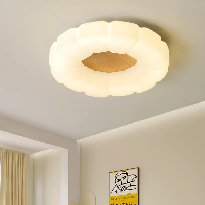 Contemporary Creative Petals Hardware PE Wood Grain LED Flush Mount Ceiling Light for Bedroom
