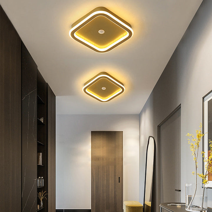Plafonnier LED en fer aluminium PVC à montage affleurant rhombique rond minimaliste moderne pour salon 
