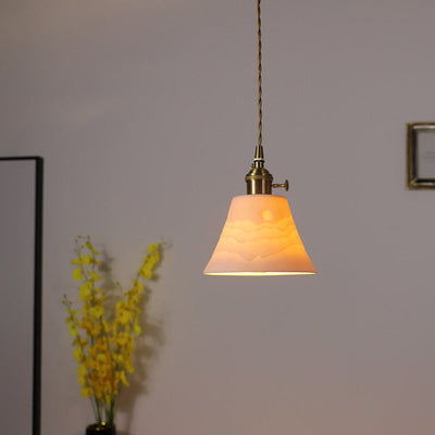 Moderne minimalistische runde Zylinder Messing Keramik 1-Licht Pendelleuchte für Wohnzimmer 