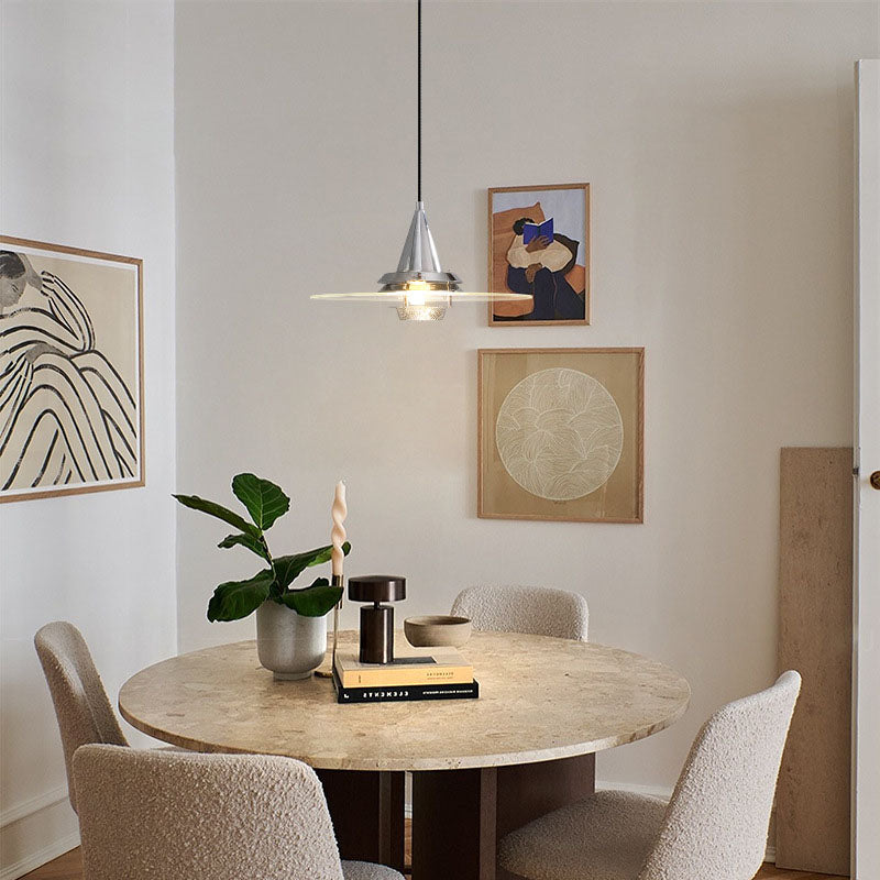 Lámpara colgante de vidrio de hierro cónico escandinavo contemporáneo de 1 luz para dormitorio 
