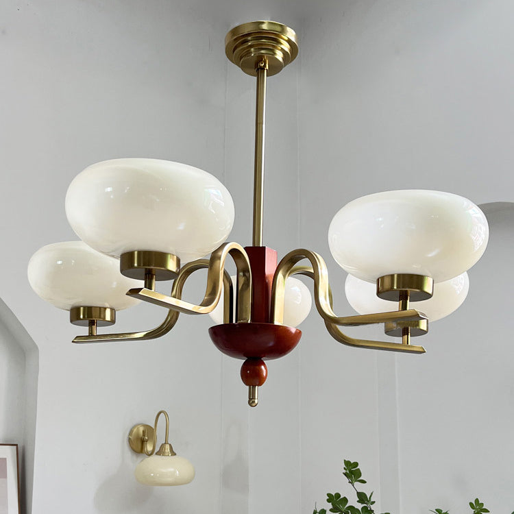 Traditional Vintage Metal Glass Oval Round 3/5 Light Chandeliers For Living Room