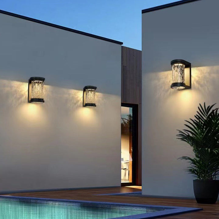 Moderne minimalistische Solar Zylinder Edelstahl Glas LED Außenwandleuchte für Garten 