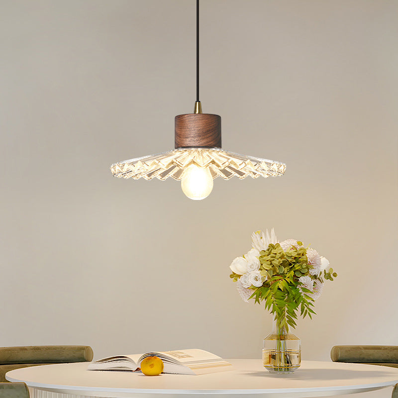Traditionelle chinesische Pendelleuchte aus Eisen, Walnuss und Glas, konisch, schirmförmig, 1 Licht, für Esszimmer 