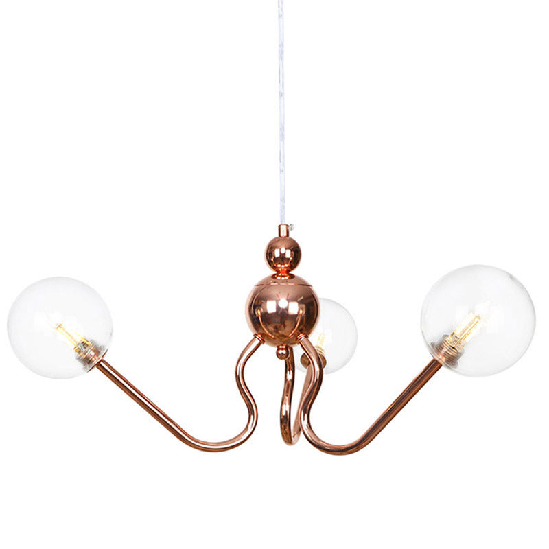 Zeitgenössischer Luxus-Kronleuchter mit Eisenrahmen und rundem Glasschirm, 3 Lichter, für Wohnzimmer 