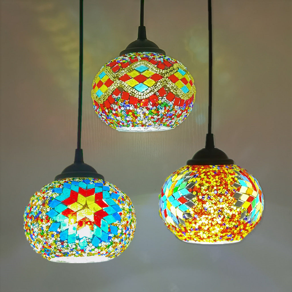 Traditionelle ovale Tiffany-Pendelleuchte aus Buntglas mit 1 Licht für Wohnzimmer 