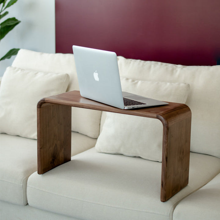 Mesa Auxiliar Cuadrada Rectangular Nórdica Contemporánea en Forma de C de Madera de Nogal para Sala de Estar 