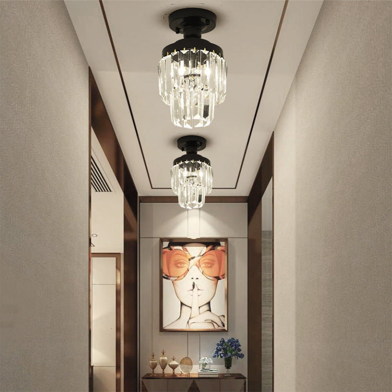Luz de Techo Semi-Empotrada de 1 Luz de Cristal de Hierro Cilíndrico Moderno de Lujo para Pasillo 