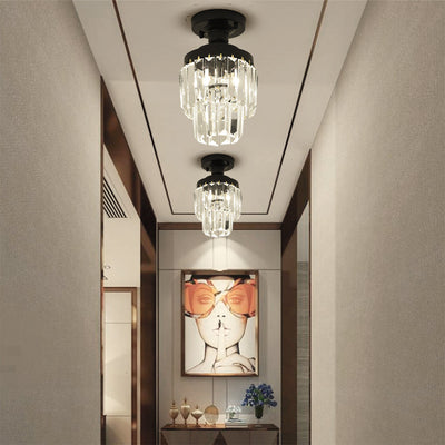 Modern Luxury Cylinder Iron Crystal 1-Light Semi-Flush Mount Ceiling Light For Hallway