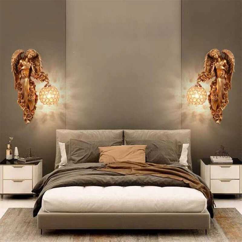 European Modern Luxury Angel Resin Crystal 1-Light Wall Sconce Lamp