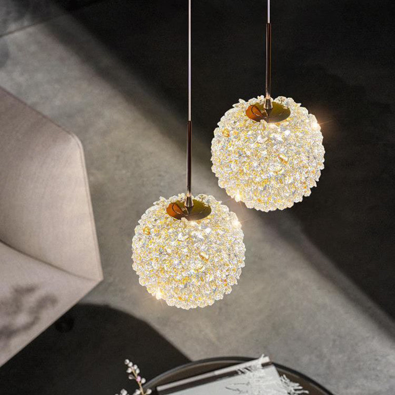 Luminaire suspendu contemporain de luxe avec abat-jour en cristal de litchi pour salon 