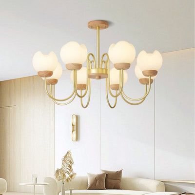 Modern Mid-Century Floral Metal Rubberwood Rotomolded 3/5/8 Light Chandelier For Living Room