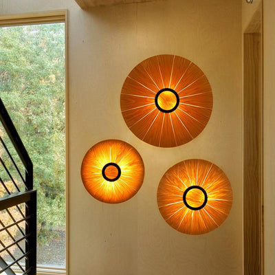 Traditional Vintage Round Disc Wood Veneer 1-Light Wall Sconce Lamp For Dining Room