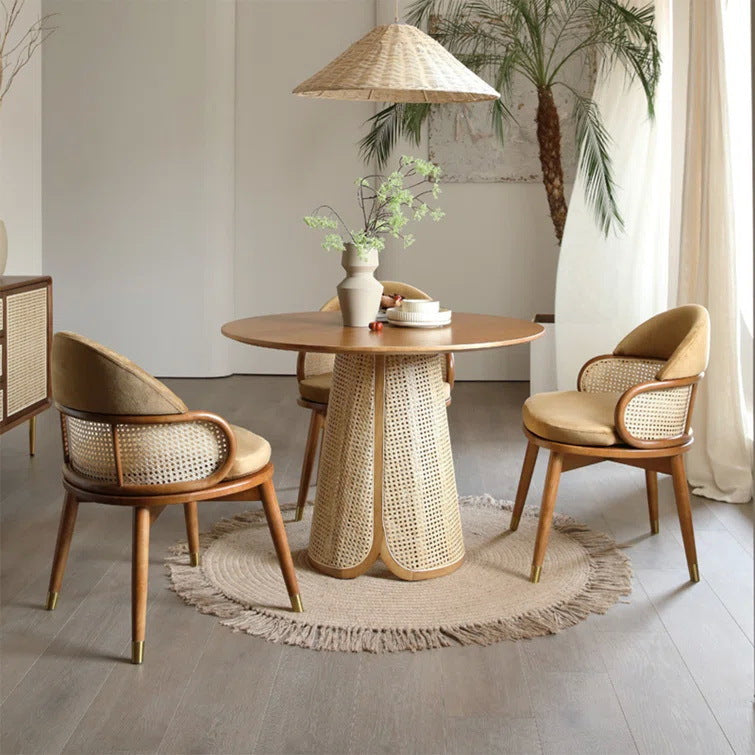 Chaise de salle à manger contemporaine en bois de frêne tissé nordique, tissu en rotin, éponge, dossier rond pour salle à manger 