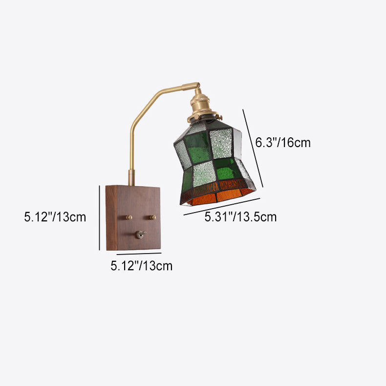Zeitgenössische Retro Quadrat Kegel Alle Kupfer Holz Glas 1-Licht Wand Leuchte Lampe Für Wohnzimmer 