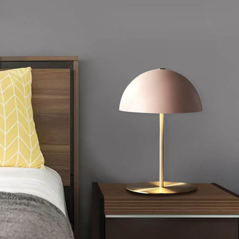 Contemporary Nordic Pink Dome Copper Base 1-Light Table Lamp For Bedroom