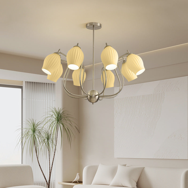 Traditioneller französischer Kronleuchter aus Eisen, Kupfer und Keramik mit Blumenglocke, gestreift, 4/6/8 Lichter für Wohnzimmer 