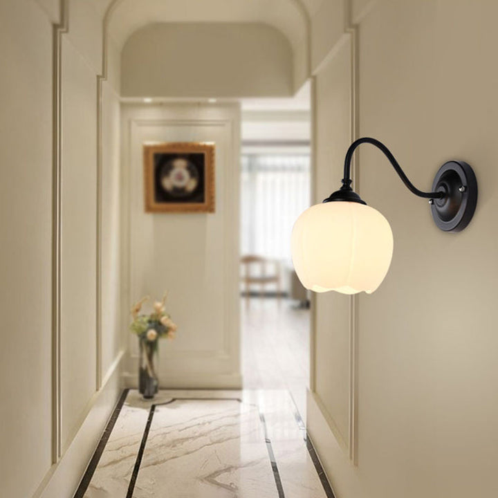 Lámpara Aplique de Pared de 1 Luz de Vidrio de Hierro Floral Moderno Minimalista para Dormitorio 