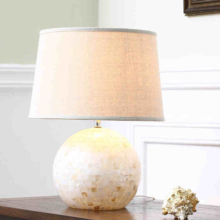 Modern Minimalist Round Oval Base Hardware Fabric Glass Shell 1-Light Table Lamp For Bedroom