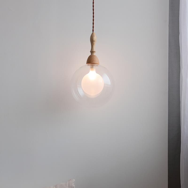 Lámpara colgante de 1 luz de vidrio y madera con forma de orbe japonés tradicional para sala de estar 