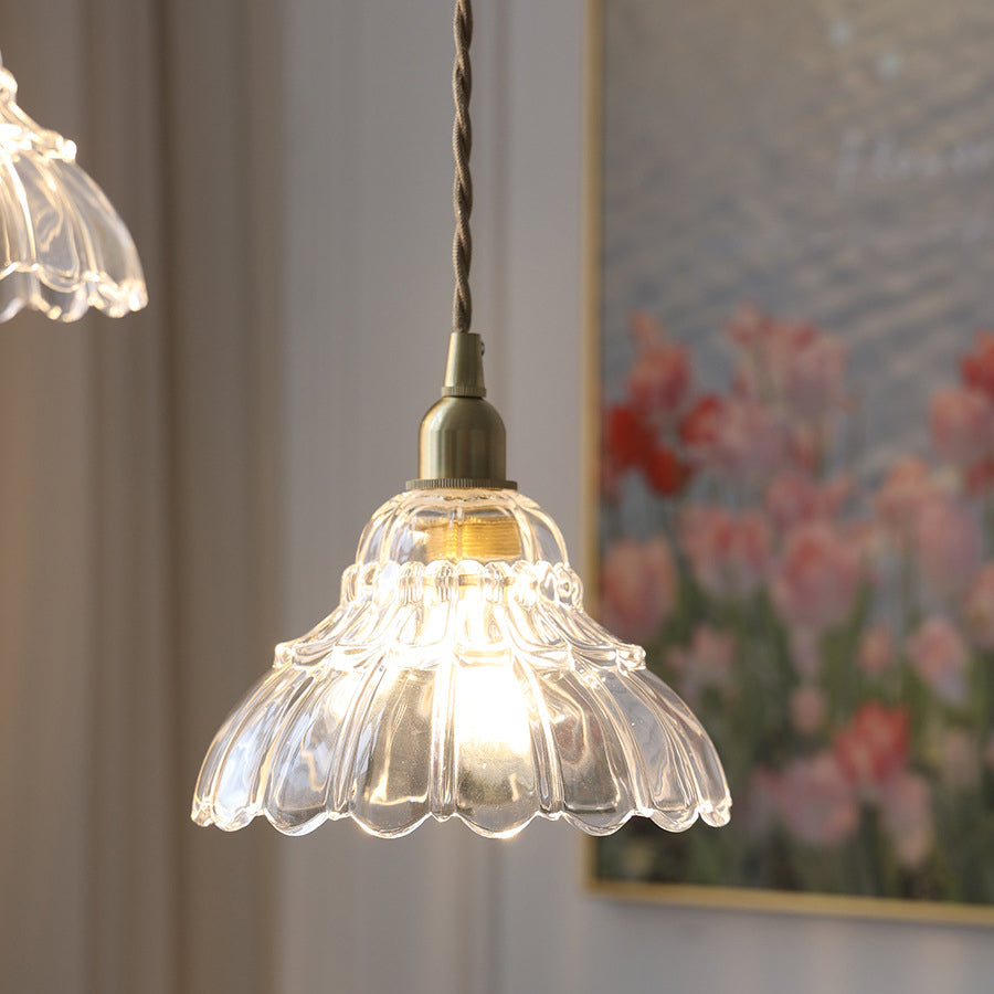 Moderne minimalistische Glockenblume Messing Glas 1-Licht Pendelleuchte für Wohnzimmer 