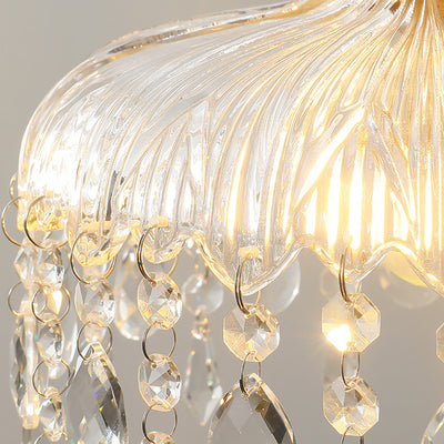 Traditionelle französische runde Pendelleuchte aus Eisen, Kupfer, Glas und Kristall, 1 Licht, für Schlafzimmer 