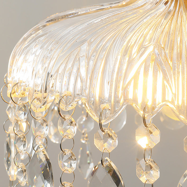 Traditionelle französische runde Pendelleuchte aus Eisen, Kupfer, Glas und Kristall, 1 Licht, für Schlafzimmer 