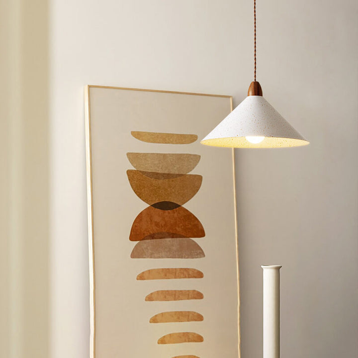 Modern Minimalist Cone Iron Solid Wood Grain 1-Light Pendant Light For Living Room