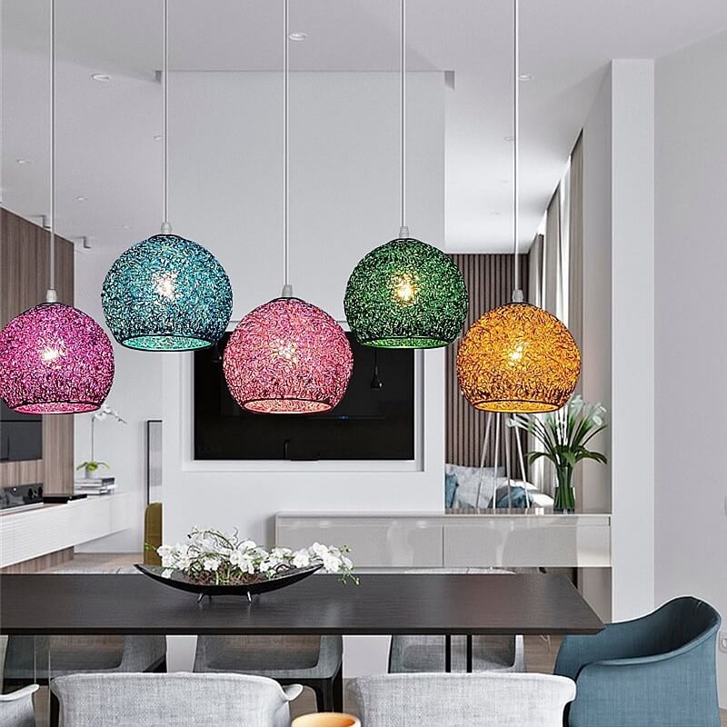 Contemporary Creative Aluminum Macaron Round 1-Light Pendant Light For Living Room