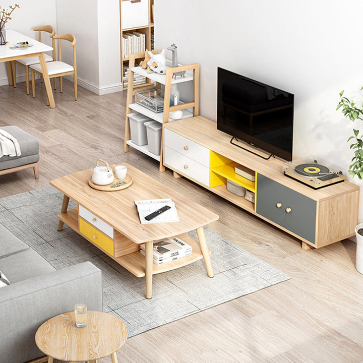 Moderner minimalistischer rechteckiger MDF-Couchtisch aus Massivholz, 2-stufig, für das Wohnzimmer 