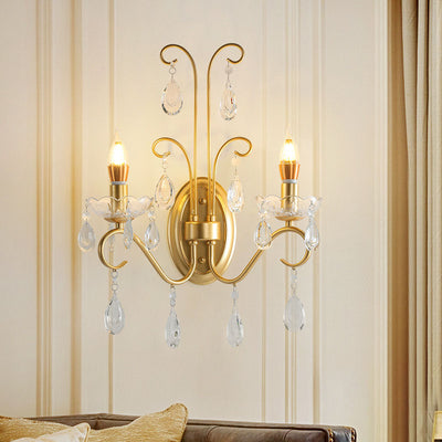 Traditionelle französische Kristallzweig-Wandleuchte mit 2 Lichtern für das Wohnzimmer 