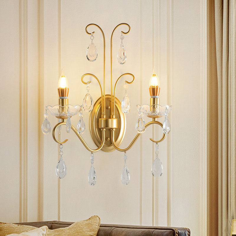 Traditionelle französische Kristallzweig-Wandleuchte mit 2 Lichtern für das Wohnzimmer 