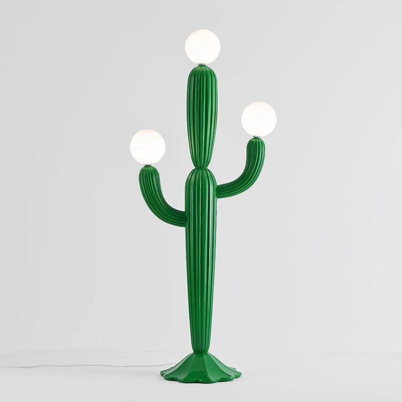 Lampe de sol contemporaine en résine de cactus créatif avec 3 lumières en verre pour salon 