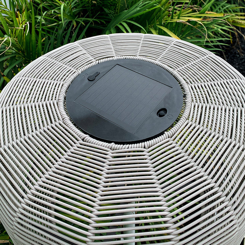 Contemporary Retro Solar Waterproof Weaving Rattan Metal Cylinder LED Landscape Lighting Outdoor Light For Outdoor Patio