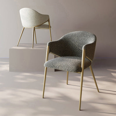 Silla de comedor contemporánea de lujo redonda de lana de cordero con patas de acero inoxidable, respaldo y reposabrazos para comedor 