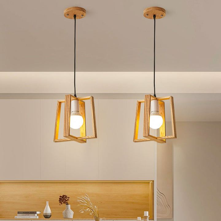 Suspension en bois massif carré japonais traditionnel à 1 lumière pour chambre 