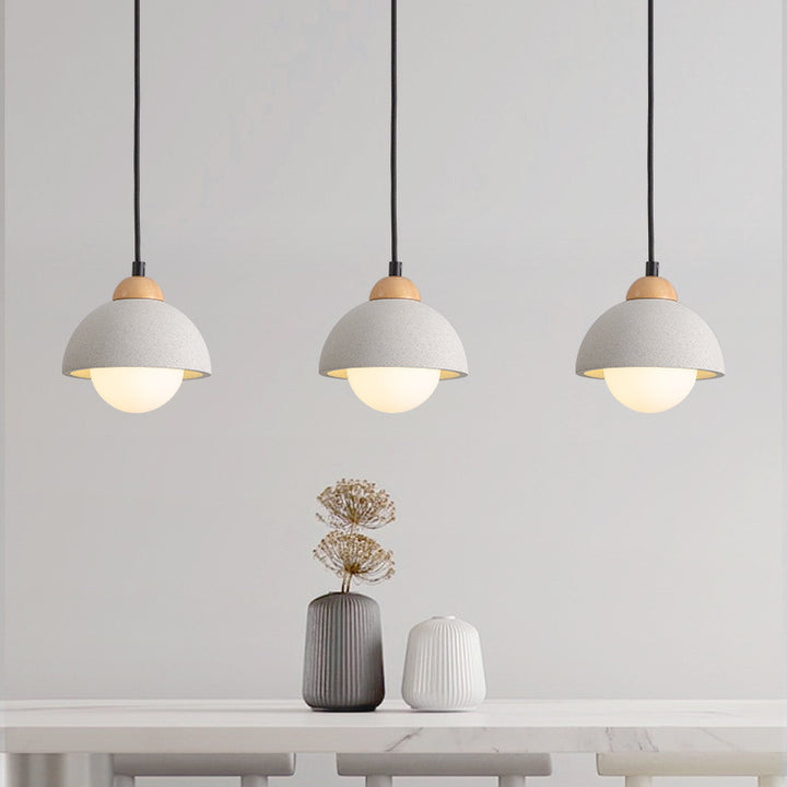 Contemporary Scandinavian Cement Dome Glass Shade 1-Light Pendant Light For Bedroom