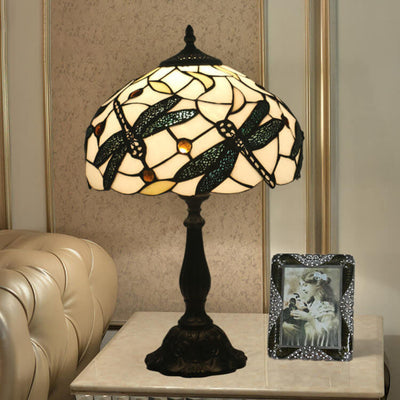 Vintage Tiffany Resin Animal Dragonfly Stained Glass 1-Light Table Lamp