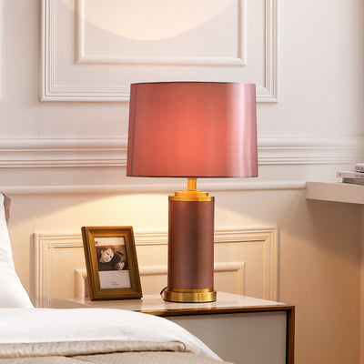 European Light Luxury Full Copper Fabric Lampshade 1-Light Table Lamp