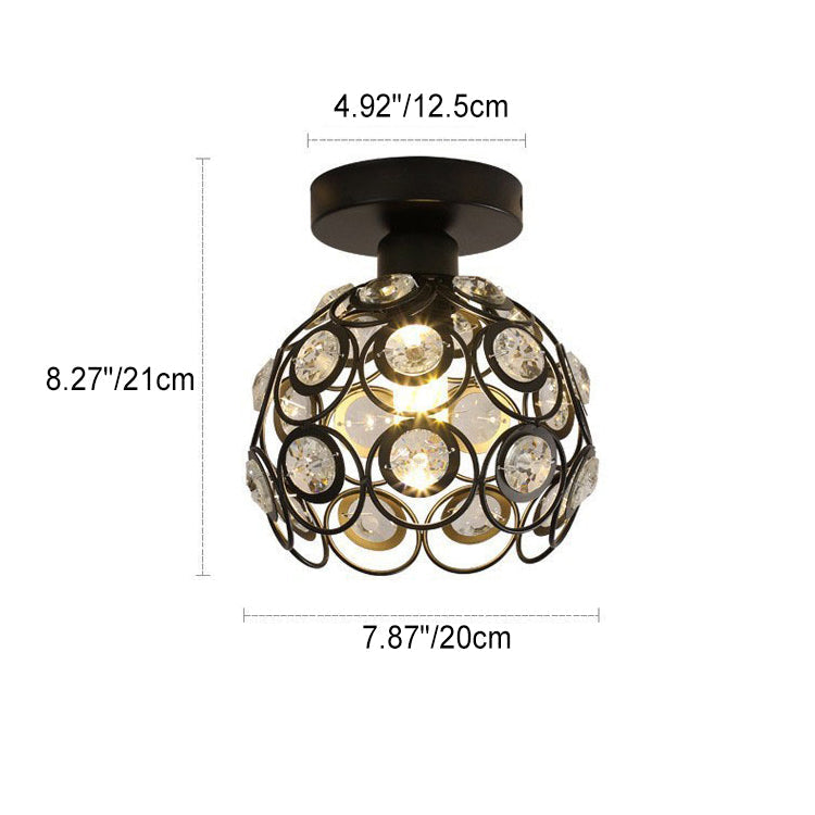 Moderne minimalistische runde Kuppel Eisen Kristall 1-Licht Semi-Flush Mount Deckenleuchte für Wohnzimmer 