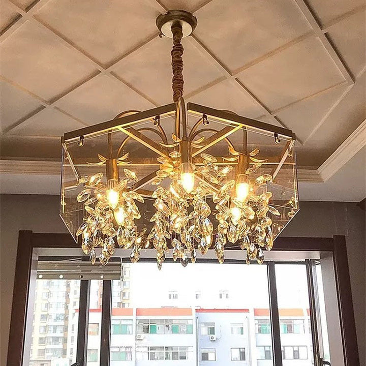 Lustre Moderne Carré en Acrylique et Fer avec Cristaux 4/8 Lumières pour Salon 