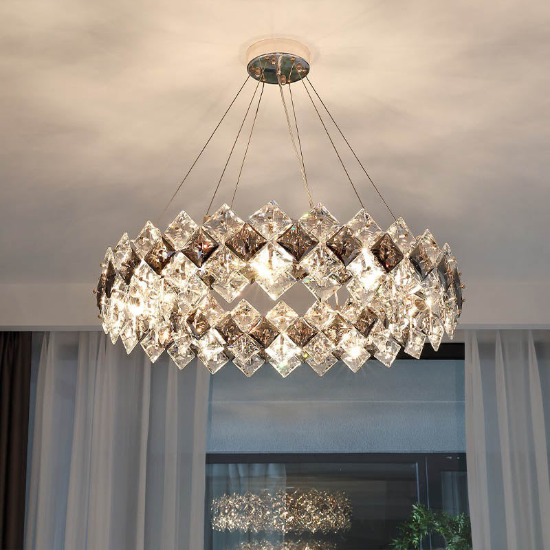 Modern Luxury Crystal Circle Plated Hardware 4/6/8/12/14 Light Chandelier For Living Room