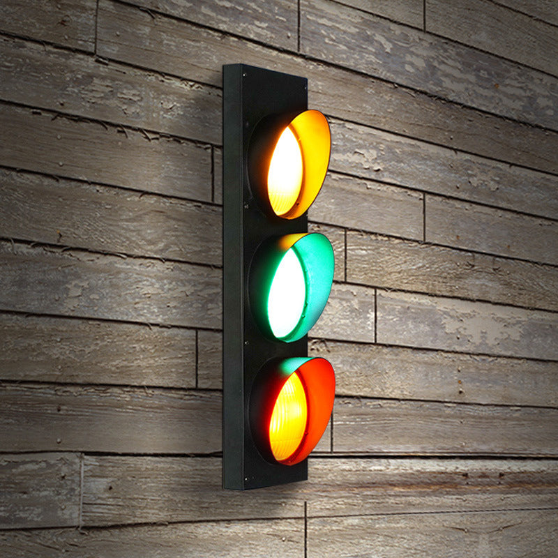 Contemporary Creative Rectangle Traffic Signal Iron Glass LED Wall Sconce Lamp For Living Room